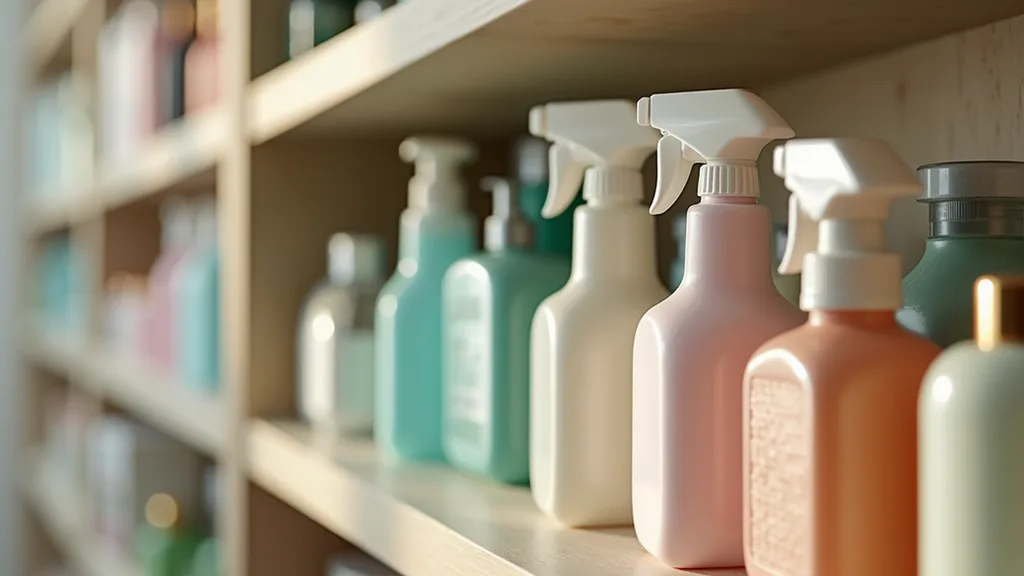 Close-up of eco-friendly cleaning products on a shelf