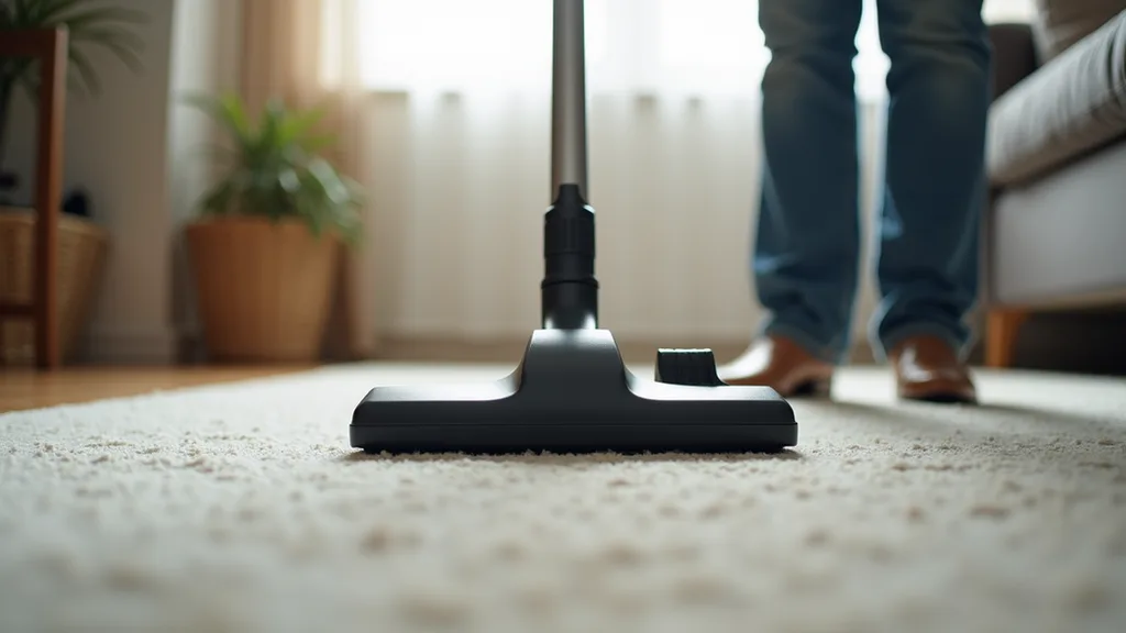 Eye-level view of a professional vacuum cleaner cleaning carpet