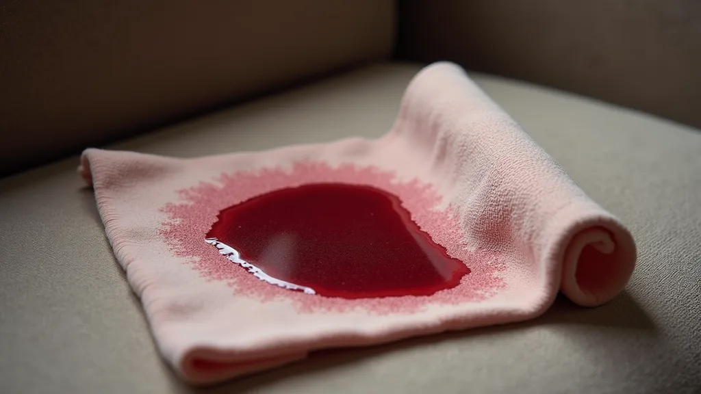 Close-up view of a microfiber cloth blotting a red wine stain on upholstery