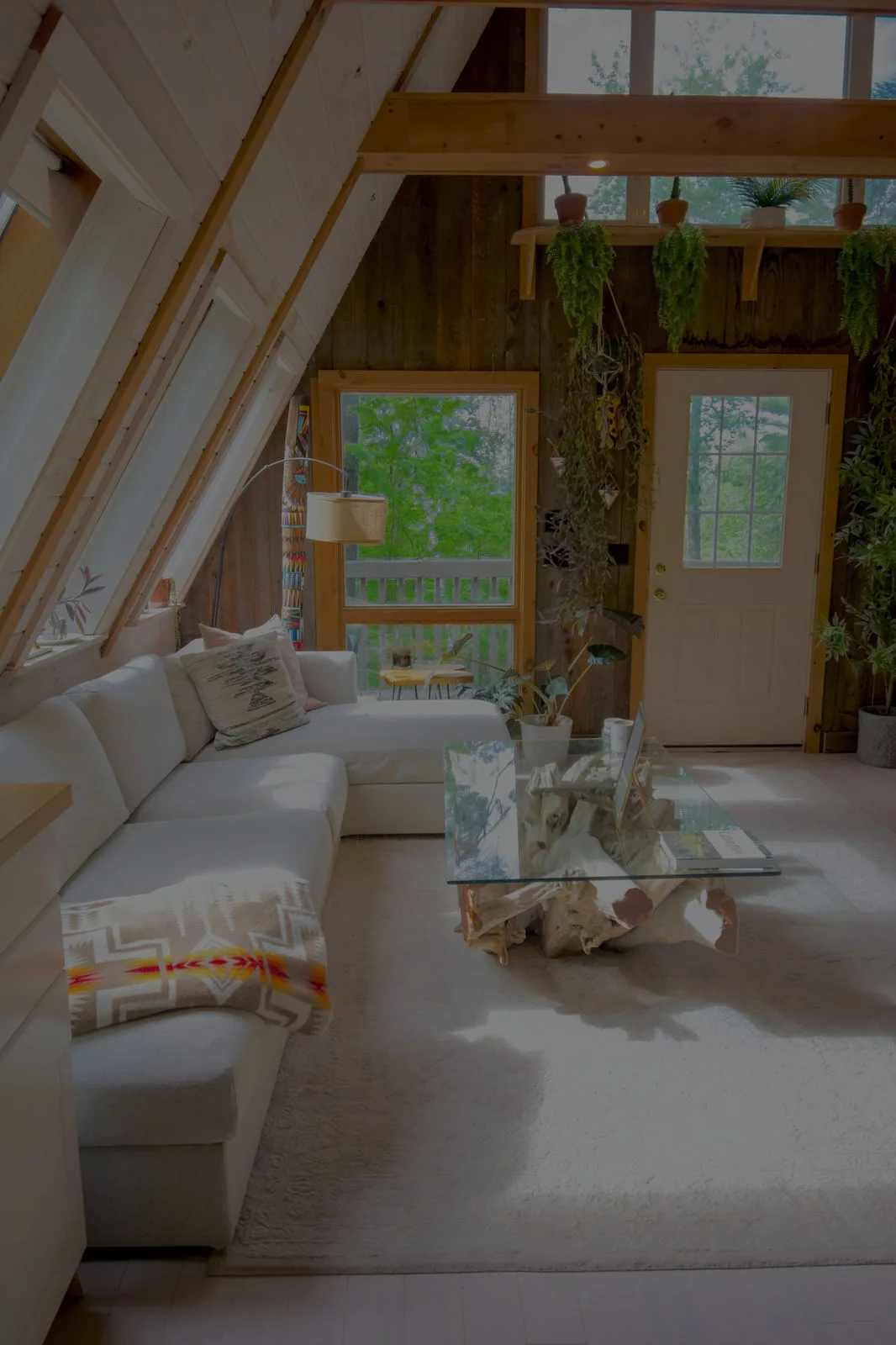 Cozy living room in wooden cabin