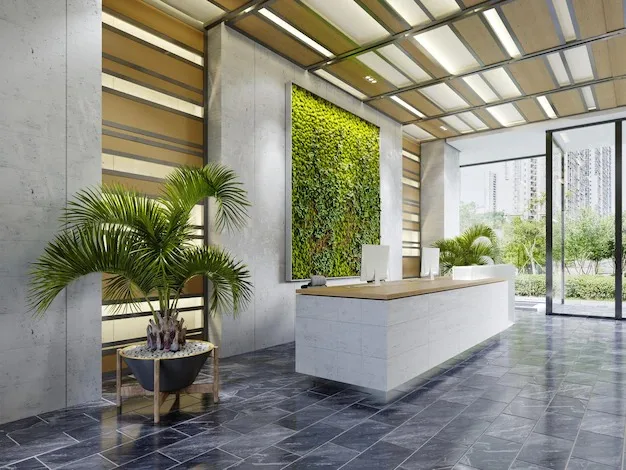 Green and organic reception area 